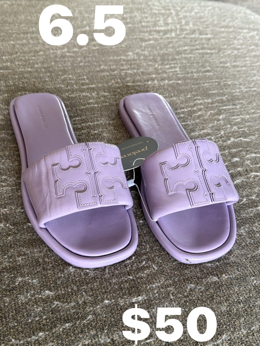 Tory Burch Lavender Leather Slide Sandals - Women